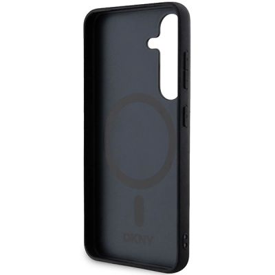 7. DKNY Leather Pattern Metal Logo MagSafe-Hülle für Samsung Galaxy S24+ – Schwarz