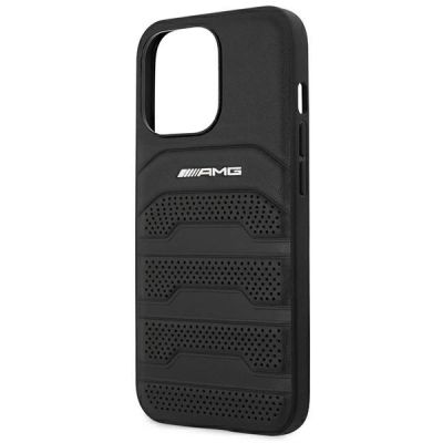 6. AMG AMHCP14XGSEBK iPhone 14 Pro Max 6,7 "schwarz / schwarzes Hardcase Leder geprägte Linien