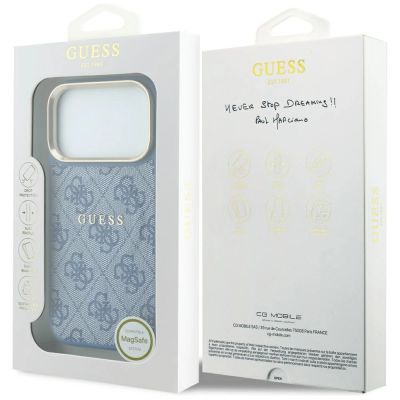 8. Guess Embossed 4G Classic MagSafe Hülle für iPhone 17 Pro Max / 18 Pro Max – Blau