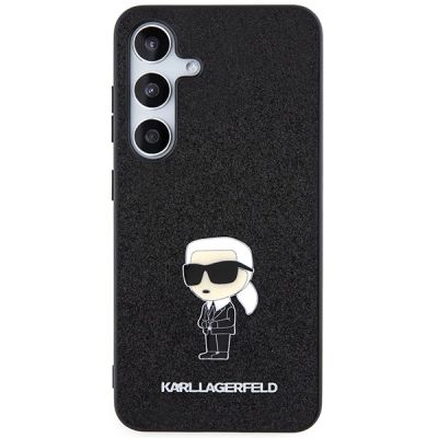 3. Karl Lagerfeld Fixed Glitter Ikonik Logo Metal Pin Hülle für Samsung Galaxy S24+ – Schwarz