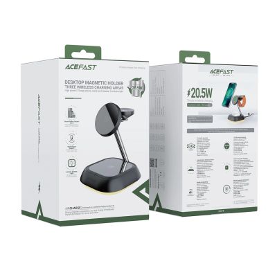 5. 3in1 Acefast E16 15W induktive Ladestation für Telefon / Kopfhörer / Uhr - Schwarz