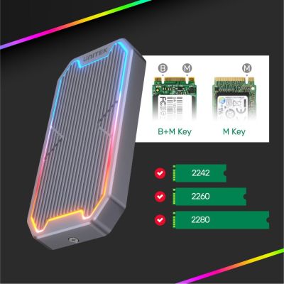 14. UNITEK USB-C M.2 SSD NVMe/SATA Gehäuse, 10 Gbit/s, RGB