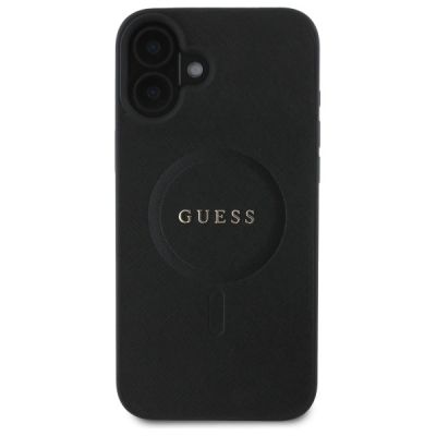 3. Guess Saffiano Classic Logo MagSafe-Hülle für iPhone 16 – Schwarz