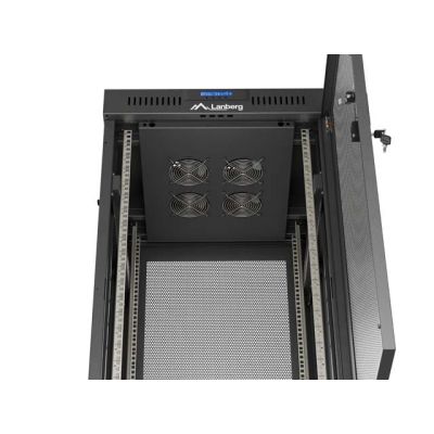 13. LANBERG Bodenschrank 19" 24U 600x600 Schwarz, perforierte Tür, LCD (flach verpackt) V2