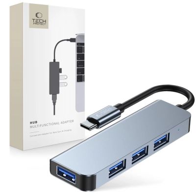 HUB Tech-Protect V1 4in1 USB-C – 3x USB-A 2.0 / USB-A 3.0 – grau