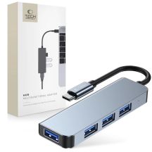 HUB Tech-Protect V1 4in1 USB-C – 3x USB-A 2.0 / USB-A 3.0 – grau