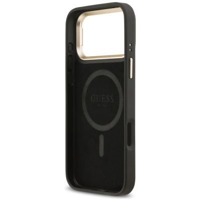 7. Guess 4G PU Dreieck-Logo & Standkamera Magsafe Hülle für iPhone 17 Pro Max - Schwarz