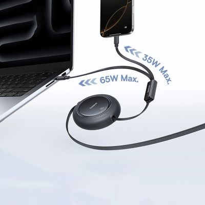 6. Baseus Free2Pull Mini 100W 3-in-1 USB-C Einzugskabel – 2x USB-C 1,2 m – Schwarz