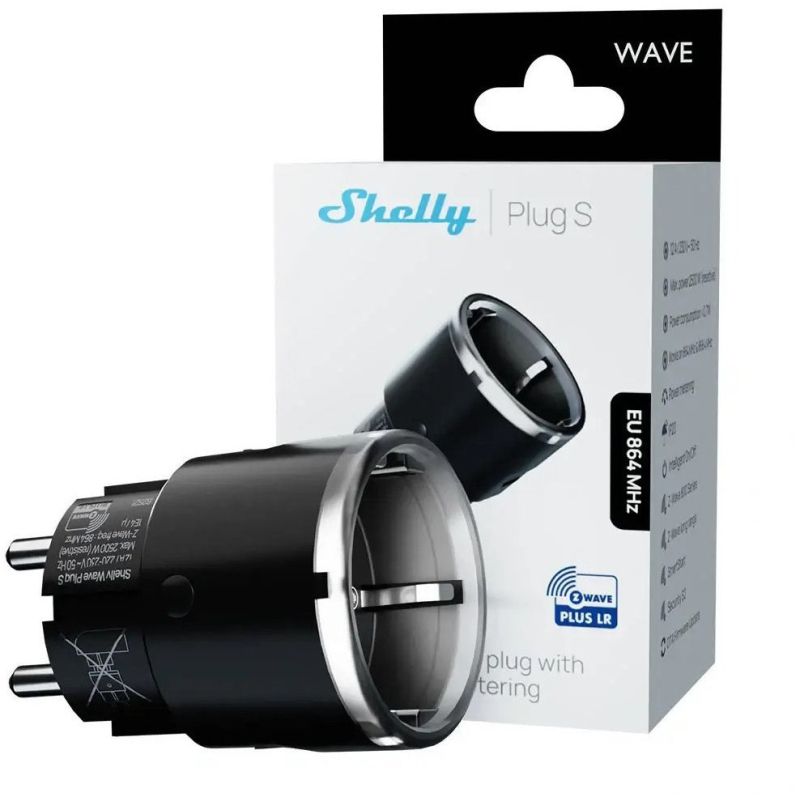 4. Shelly Wave Plug S LR Smart Z-Wave Steckdose, Schwarz