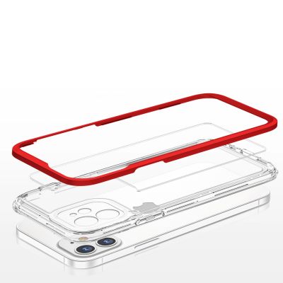 5. Klare 3in1 Hülle für iPhone 12 Frame Gel Cover rot