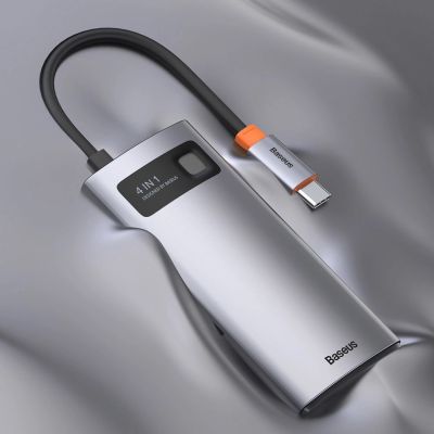19. Baseus Metal Gleam 4in1 Multifunktions-HUB USB Typ C - USB Typ C Stromversorgung 100 W / HDMI 4K 30 Hz / 1x USB 3.2 Gen 1 / 1x USB 2.0 (CAHUB-CY0G)