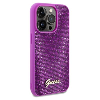 4. Guess Disco Metal Script Hülle für iPhone 14 Pro – Fuchsia