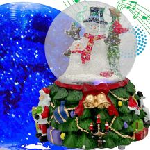 LED-SCHNEEKUGEL MIT MUSIK, 8 MELODIEN, 16,5 × 13 × 12 CM, SCHNEEMANN