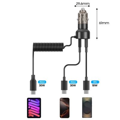 3. CC05 Autoladegerät 2-Port PD60 W + USB-C Kabel - Schwarz