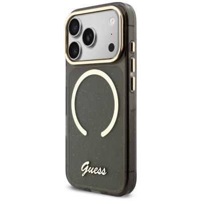 3. Guess IML Glitters Script Strap MagSafe Hülle für iPhone 17 Pro - Schwarz