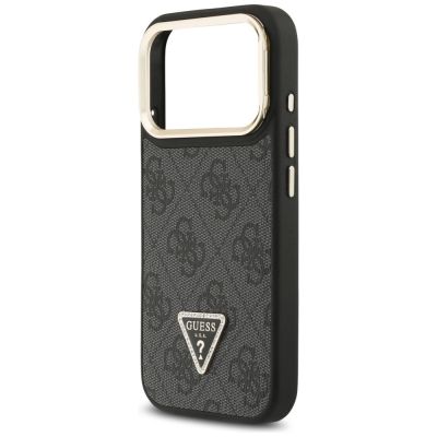 6. Guess 4G PU Dreieck-Logo & Standkamera Magsafe Hülle für iPhone 17 Pro - Schwarz