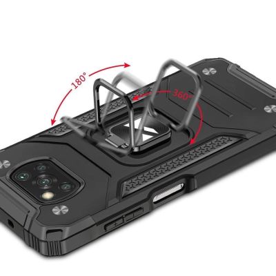 5. Wozinsky Ring Armor Tough Hybrid Case Cover + Magnethalter für Samsung Galaxy A03s schwarz