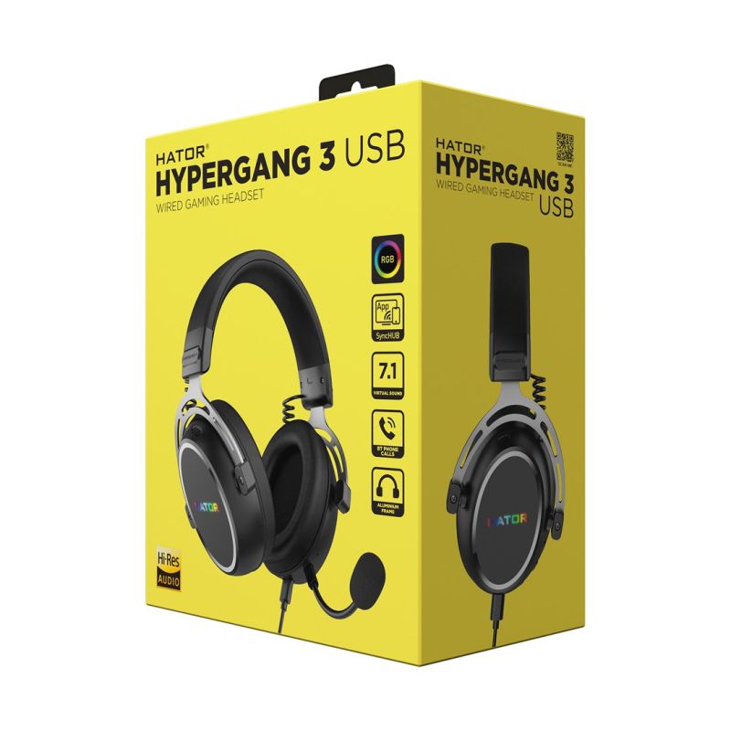 9. HATOR Hypergang 3 USB-Gaming-Headset (kabelgebunden & kabellos) mit Bügel, USB Typ-C / USB Typ-A, Bluetooth, Schwarz