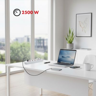 13. MACLEAN Steckdosenleiste mit 5 Steckdosen + 3 USB-Anschlüssen, 110–240 V Wechselstrom, 50/60 Hz, max. 2,1 A, 2500 W, 1,5 m, Weiß, MCE395W