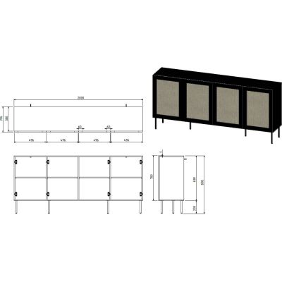 4. Jute-Kommode 4D 202x39,5x85 schwarz + Calabria Linoleum