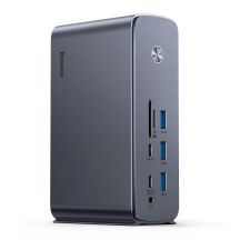 Baseus UnionJoy USB-C Dockingstation (2x HDMI 4K@60Hz, 1x DisplayPort 4K@60Hz, 3x USB-A 3.0, 2x USB-C 3.0, 2x USB-A 2.0, 1x RJ45 PD PC, 1x SD+TF, 1x 3,5-mm-Klinkenanschluss) – Grau