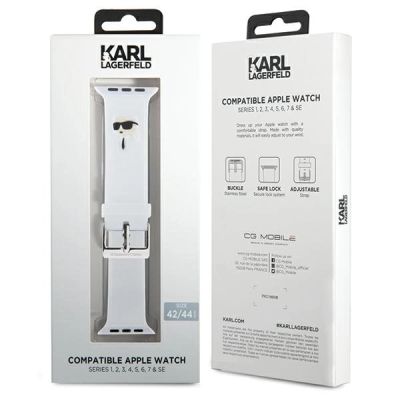 4. Karl Lagerfeld 3D Rubber Karl Head Strap für Apple Watch 42/44/45/49 mm – Weiß