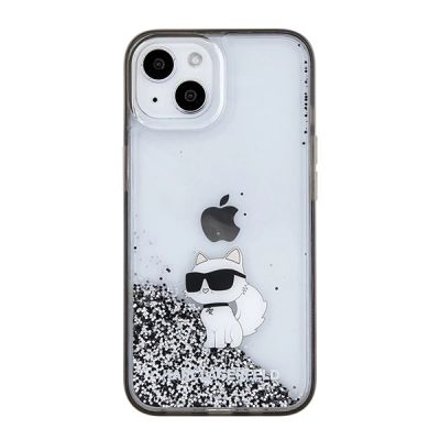 3. Karl Lagerfeld Liquid Glitter Choupette Hülle für iPhone 15 – transparent