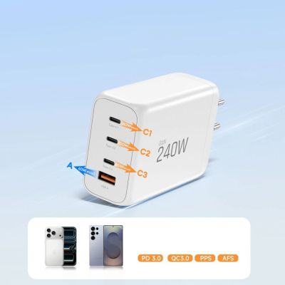 6. Tech-Protect NC240W-GaN 4-Port 240W Wandladegerät – Weiß