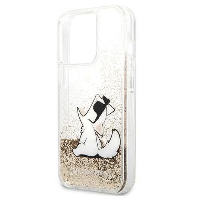 6. Karl Lagerfeld Flüssigglitzer-Choupette-Hülle für iPhone 13 / 13 Pro – Transparentes Gold