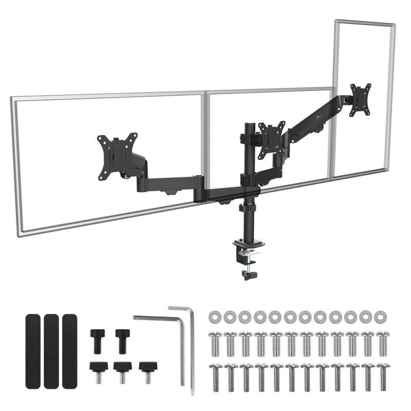14. MACLEAN 3-Monitor-Halterung, Gasfeder, 17"-27", 2-8 kg, Schwarz MC-137