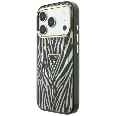 2. Guess IML Zebra Glitter Triangle Logo MagSafe Hülle für iPhone 18 Pro / 17 Pro - Silber