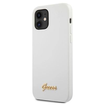 2. Guess, GUHCP12SLSLMGWH iPhone 12 mini 5,4" weiß/weißes Hardcase Metall-Logo-Schriftzug