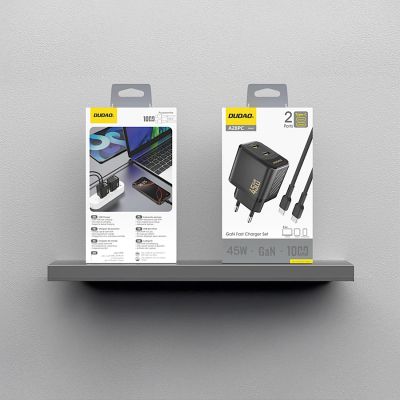 2. Dudao A28PCEU PD 45W GaN 2xUSB-C Wandladegerät mit USB-C-Kabel – Schwarz