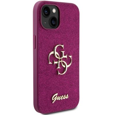 4. Guess Glitter Script Big 4G Hülle für iPhone 15 – Lila