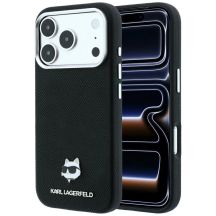 Karl Lagerfeld MagSafe-Schutzhülle aus Metall mit Choupette-Kopf-Motiv für iPhone 17 Pro Max / 18 Pro Max – Schwarz