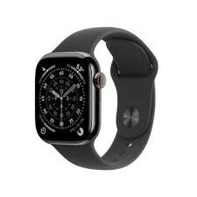 Apple Watch Series 11 GPS + Cellular 42 mm, Gehäuse aus Schiefertitan mit schwarzem Sportarmband – S/M