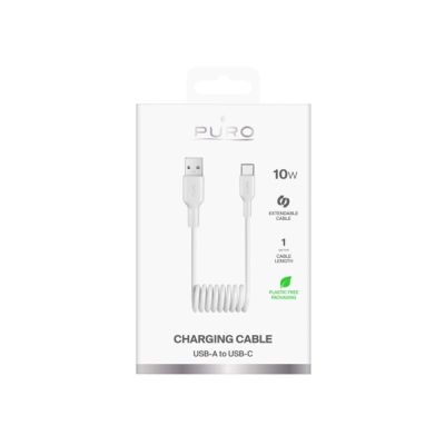 2. Puro 10W USB-A - USB-C Spiralkabel 1m - Weiß