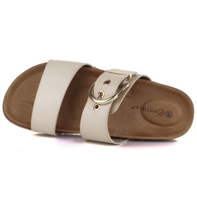 3. Damen-Flip-Flops in Beige mit Schnalle, Modell Potocki 54325