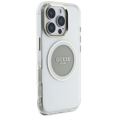 4. Guess IML Metal Colored Circle Classic Logo MagSafe Hülle für iPhone 16 Pro - Grau