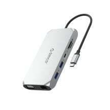Orico XCR 12-in-1 USB-C Dockingstation mit 3x USB-A 3.1, 1x USB-A 2.0, 1x USB-C PD 100 W, 1x USB-C 3.1, 1x HDMI 1.4 4K 30 Hz, 1x VGA 1080p, 1x SD 3.0, 1x microSD 3.0, 1x RJ45 Gigabit Ethernet, 1x Audio, CTIA 3,5 mm – Silber