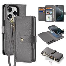 Dux Ducis Lawa iPhone 16 Pro Lederhülle mit abnehmbarer magnetischer Brieftasche - Grau
