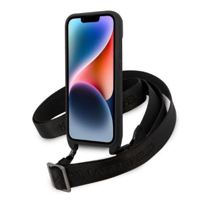 4. Karl Lagerfeld Monogram Plaque Logo Strap Case für iPhone 14 / 15 / 13 6.1" - Schwarz