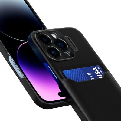 3. Leder Stand Case für iPhone 14 Pro Max Cover Card Wallet mit Ständer schwarz
