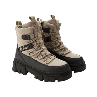 6. Lee Cooper Damen-Winterstiefel in Beige, gefütterte Boots mit Reißverschluss