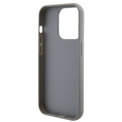 7. Guess Pailletten-Schriftzug-Metallgehäuse für iPhone 15 Pro – Silber