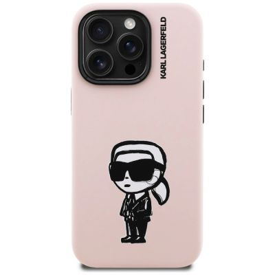 3. Karl Lagerfeld Silikon-MagSafe-Hülle mit Karl-Sketch-Motiv für iPhone 16 Pro Max – Pink