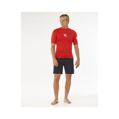 3. Herren Lycra RIP CURL Waves UPF Perf Kurzarmhemd rot