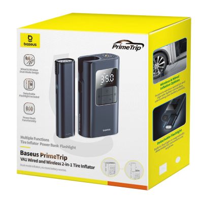 4. Baseus PrimeTrip VA1 75W 2-in-1 Reifenkompressor mit Taschenlampe und 6000mAh Powerbank – Schwarz
