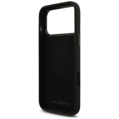 7. Karl Lagerfeld Silicone Choupette Metal Pin Hülle für iPhone 18 Pro Max / 17 Pro Max – Schwarz