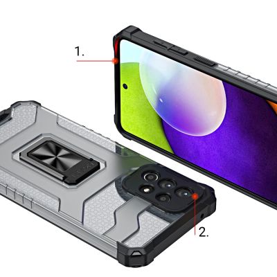 7. Crystal Ring Case robuste Kickstand TPU/PC Panzer Handyhülle Hard Case für Samsung Galaxy A72 4G blau